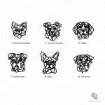 Engraved wooden dog breed keychains featuring Apple Head Chihuahua, Australian Shepherd, Beagle, Boston Terrier, Boxer, and Cane Corso designs.