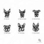 Wooden engraved dog breed keychains featuring Dobermann, Dobermann Cropped, Dobermann Natural, English Bulldog, French Bulldog, and German Shepherd.