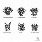 Wooden dog breed keychains featuring German Shorthair Pointer, Golden Retriever, Great Dane, Great Dane Cropped, Husky, and Labrador Retriever.