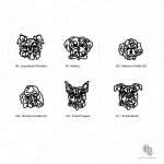 Wooden engraved dog breed keychains featuring Long Haired Chihuahua, Maltese, Miniature Poodle, Pit Bull Cropped, and Pit Bull Natural designs.