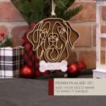 Personalized dog breed ornament example, shows Golden Retriever option with Apollo as the pet name.