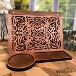 Styled view of the classic front wood book stand when not in use.