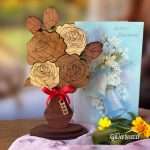 Rose bouquet displayed with birthday card