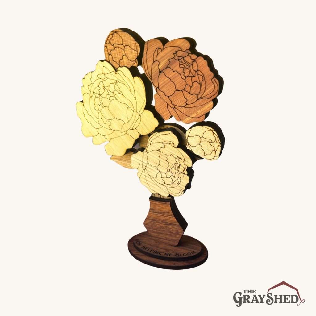 Peony wood floral bouquet with no engraving on base